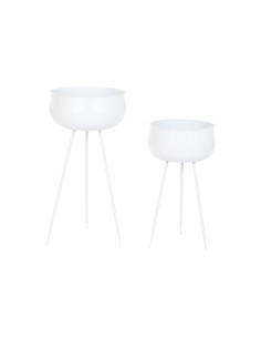 Cache-pot Home ESPRIT Blanc Métal Urbaine 34 x 34 x 70 cm (2 Pièces)