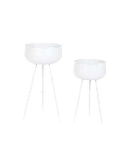 Cache-pot Home ESPRIT Blanc Métal Urbaine 34 x 34 x 70 cm (2 Pièces)