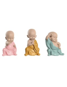 Figurine Décorative DKD Home Decor Bleu Rose Jaune Résine Moine (8 x 5,5 x 12,7 cm) (3 Unités)
