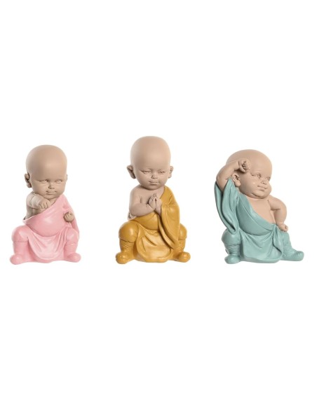 Figurine Décorative DKD Home Decor Bleu Rose Jaune Résine Moine (8 x 5,5 x 12,7 cm) (3 Unités)