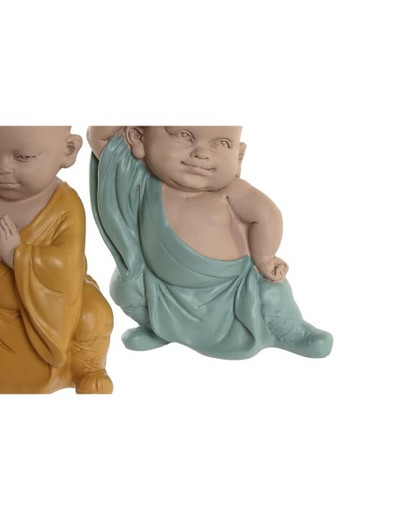 Figurine Décorative DKD Home Decor Bleu Rose Jaune Résine Moine (8 x 5,5 x 12,7 cm) (3 Unités)