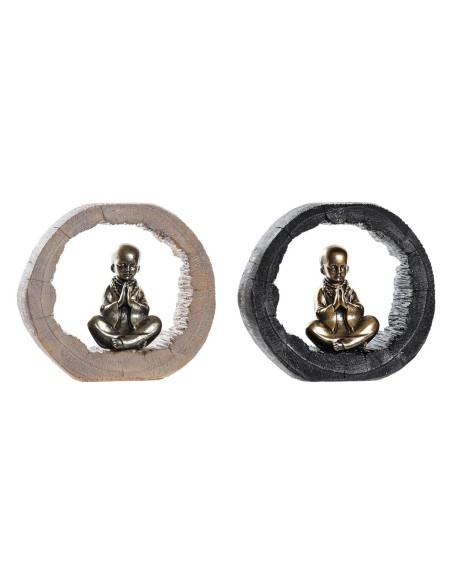 Figurine Décorative DKD Home Decor Noir Doré Moine Oriental 20,8 x 6,5 x 18,5 cm (2 Unités)