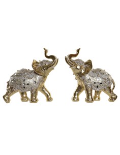 Figurine Décorative DKD Home Decor Miroir Eléphant Doré Résine (2 Unités) (28 x 13 x 29 cm)