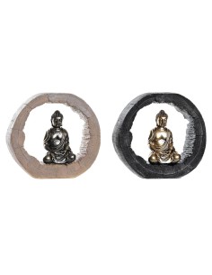 Figurine Décorative DKD Home Decor Noir Doré Buda Oriental 20,8 x 6 x 18,5 cm (2 Unités)