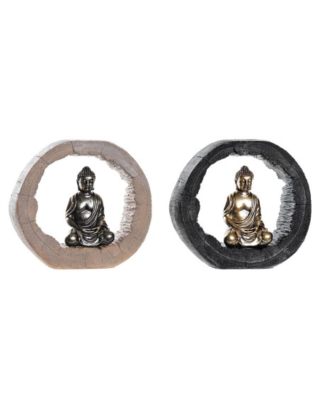 Figurine Décorative DKD Home Decor Noir Doré Buda Oriental 20,8 x 6 x 18,5 cm (2 Unités)
