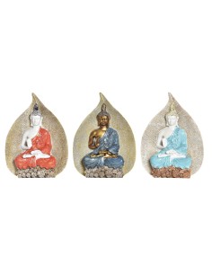 Figurine Décorative DKD Home Decor Bleu Rouge Orange Doré Buda Oriental 15,5 x 5 x 20,7 cm (3 Unités)