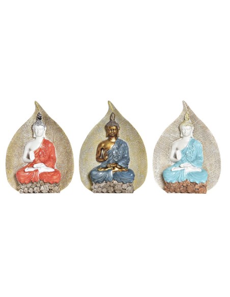 Figurine Décorative DKD Home Decor Bleu Rouge Orange Doré Buda Oriental 15,5 x 5 x 20,7 cm (3 Unités)