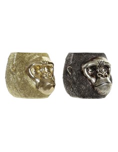 Figurine Décorative DKD Home Decor 20 x 24,5 x 18,5 cm Argenté Doré Colonial Gorille (2 Unités)