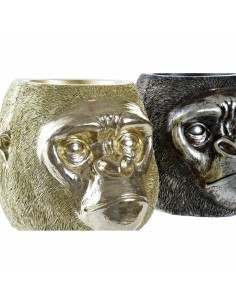 Figurine Décorative DKD Home Decor 20 x 24,5 x 18,5 cm Argenté Doré Colonial Gorille (2 Unités) 2