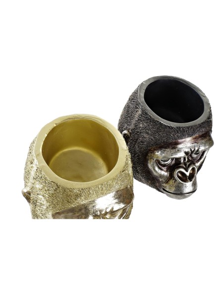 Figurine Décorative DKD Home Decor 20 x 24,5 x 18,5 cm Argenté Doré Colonial Gorille (2 Unités)