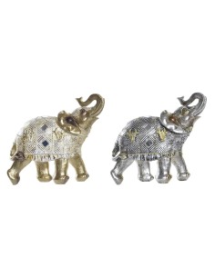 Figurine Décorative DKD Home Decor Eléphant Argenté Doré Résine (22,5 x 10,7 x 21,5 cm) (2 Unités)