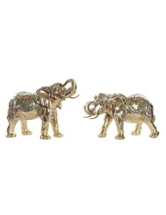 Figurine Décorative DKD Home Decor Eléphant Doré Résine Multicouleur (45,5 x 20 x 35 cm) (2 Unités)