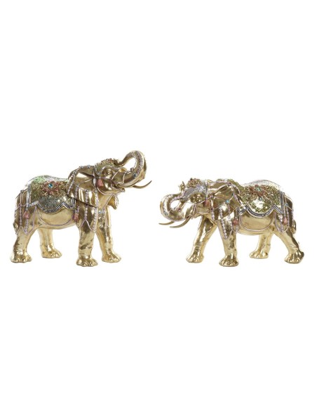 Figurine Décorative DKD Home Decor Eléphant Doré Résine Multicouleur (45,5 x 20 x 35 cm) (2 Unités)