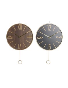 Horloge Murale DKD Home Decor 40 x 4 x 40 cm Noir Marron Fer Pendule Bois MDF (2 Unités)