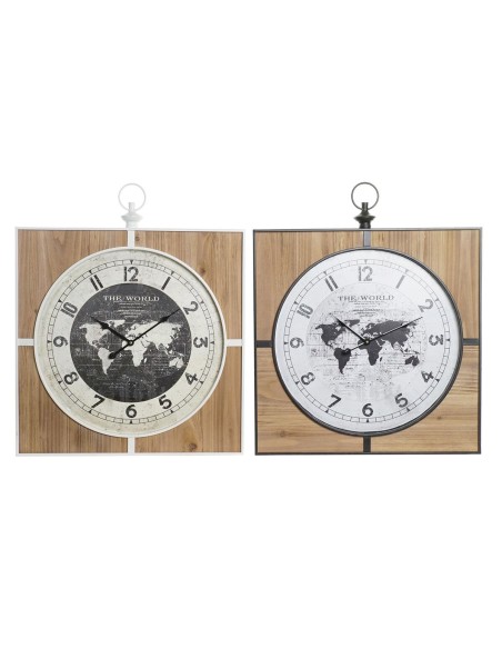 Horloge Murale DKD Home Decor Noir Blanc Fer Vintage 60 x 4,5 x 60 cm Bois MDF Mappemonde (2 Unités)