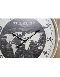 Horloge Murale DKD Home Decor Noir Blanc Fer Vintage 60 x 4,5 x 60 cm Bois MDF Mappemonde (2 Unités) 2