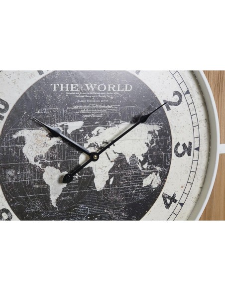 Horloge Murale DKD Home Decor Noir Blanc Fer Vintage 60 x 4,5 x 60 cm Bois MDF Mappemonde (2 Unités)