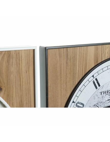 Horloge Murale DKD Home Decor Noir Blanc Fer Vintage 60 x 4,5 x 60 cm Bois MDF Mappemonde (2 Unités)