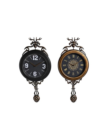 Horloge Murale DKD Home Decor Noir Doré Verre Fer Pendule 27 x 7,5 x 57,5 cm (2 Unités)