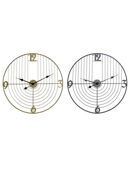 Horloge Murale DKD Home Decor Noir Doré Métal 60 x 3 x 60 cm Moderne (2 Unités)