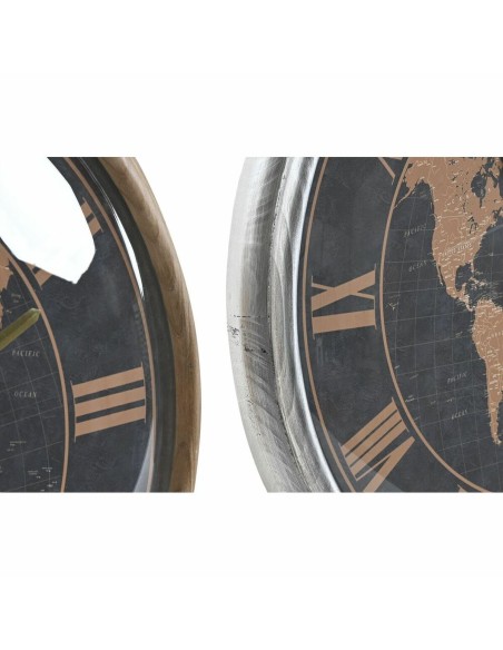 Horloge Murale DKD Home Decor 46 x 6,5 x 46 cm Verre Argenté Noir Doré Marron Fer Mappemonde (2 Unités)