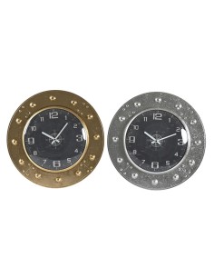 Horloge Murale DKD Home Decor 48,5 x 6 x 48,5 cm Verre Argenté Noir Doré Fer (2 Unités)