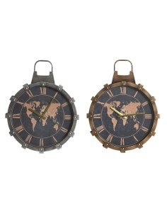 Horloge Murale DKD Home Decor Doré Argenté Verre Fer Mappemonde 42 x 8,5 x 54 cm (2 Unités)