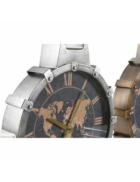 Horloge Murale DKD Home Decor Doré Argenté Verre Fer Mappemonde 42 x 8,5 x 54 cm (2 Unités)