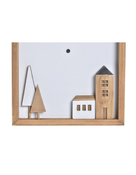 Horloge Murale DKD Home Decor Blanc Marron Bois Aluminium Maisons Urbaine 20 x 4 x 30 cm