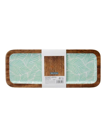 Centre de Table Blanc Marron Vert Feuille d'une plante 38 x 15 cm