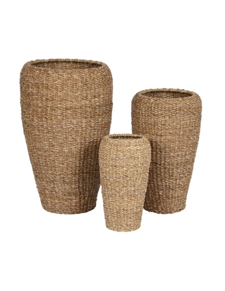 Set de pots de fleurs Home ESPRIT Naturel Métal Fibre naturelle Bali 43 x 43 x 70 cm (3 Pièces)