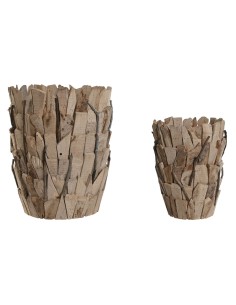 Set de pots de fleurs Home ESPRIT Marron Bois de paulownia 35 x 35 x 45 cm (2 Pièces)