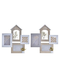 Cadre photo DKD Home Decor Bois 39 x 3 x 41 cm Naturel Plante (2 Unités)