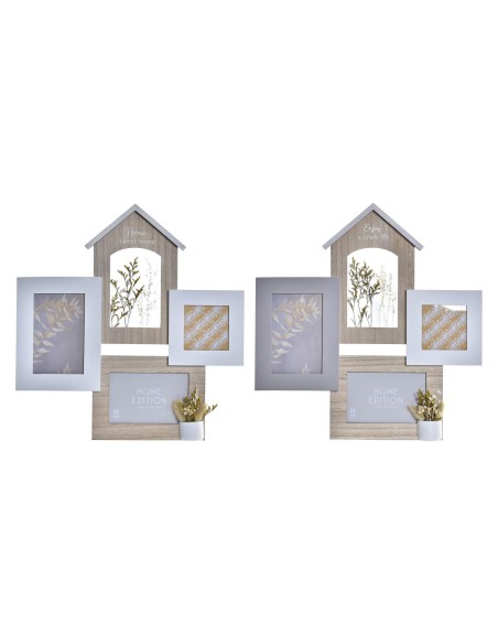 Cadre photo DKD Home Decor Bois 39 x 3 x 41 cm Naturel Plante (2 Unités)