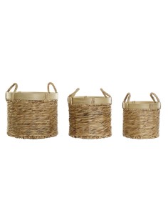 Set de basket DKD Home Decor Bambou Tropical Joncs (35 x 35 x 30,5 cm) (3 Pièces)