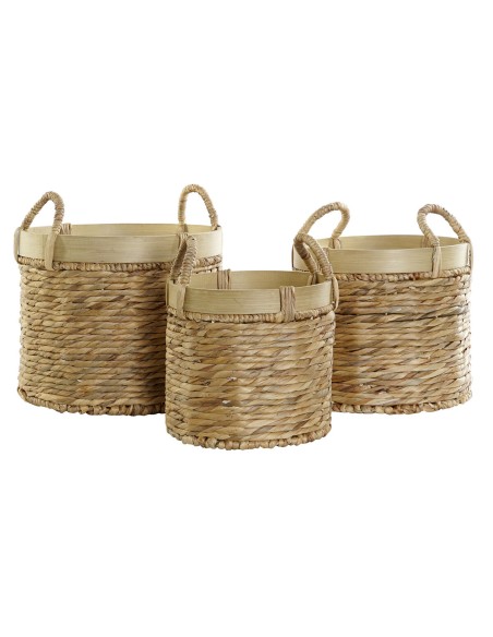 Set de basket DKD Home Decor Bambou Tropical Joncs (35 x 35 x 30,5 cm) (3 Pièces)