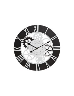 Horloge Murale DKD Home Decor Blanc Noir Fer Bois MDF Engrenage 60 x 4 x 60 cm