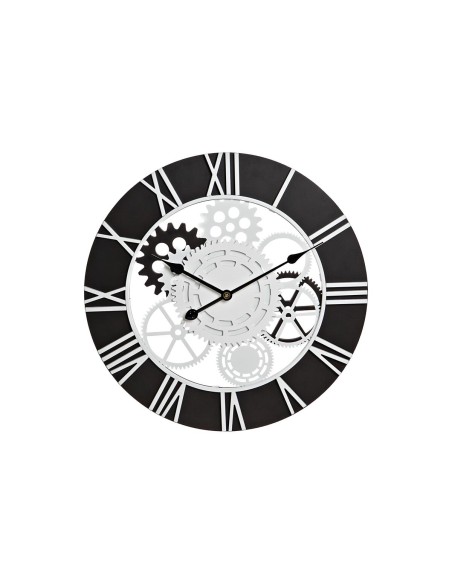 Horloge Murale DKD Home Decor Blanc Noir Fer Bois MDF Engrenage 60 x 4 x 60 cm