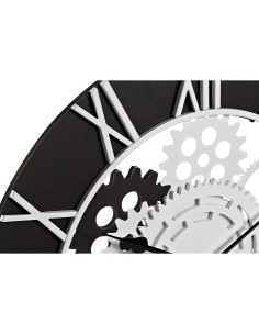 Horloge Murale DKD Home Decor Blanc Noir Fer Bois MDF Engrenage 60 x 4 x 60 cm 2
