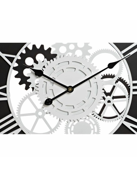 Horloge Murale DKD Home Decor Blanc Noir Fer Bois MDF Engrenage 60 x 4 x 60 cm