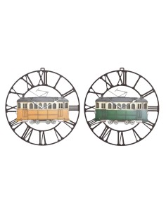 Horloge Murale DKD Home Decor 49,5 x 3,5 x 48 cm Métal Vert Jaune Vintage Train (2 Unités)