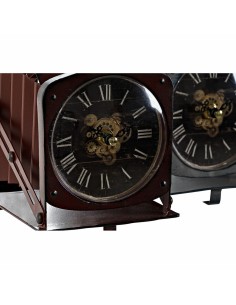 Horloge de table DKD Home Decor Bordeaux Appareil Photo 19 x 15 x 20 cm Rouge Gris foncé Fer Vintage (2 Unités) 2