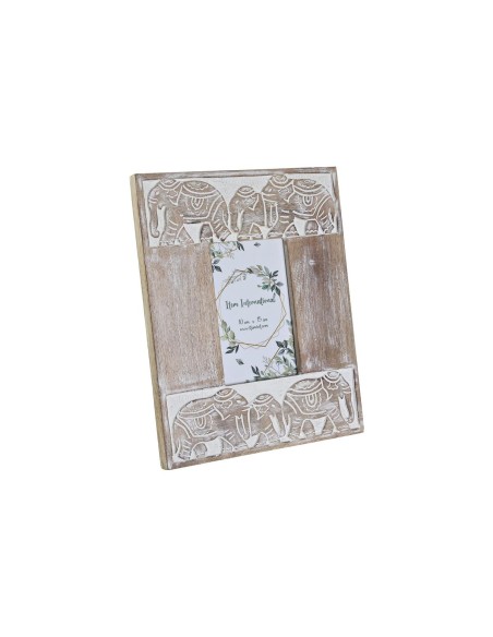 Cadre photo DKD Home Decor Verre Eléphant Marron Blanc Bois de manguier Indien (23 x 1,5 x 28 cm)