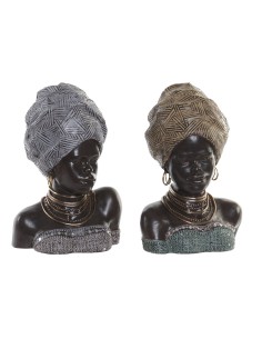 Figurine Décorative DKD Home Decor Doré Argenté Colonial Africaine 24 x 18 x 36 cm (2 Unités) (2 Pièces)