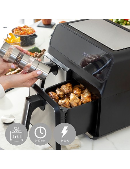 Friteuse à Air InnovaGoods Fryinn Double 8000 Noir 3400 W 8 L Acier inoxydable
