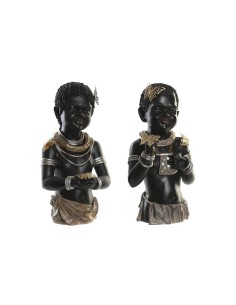 Figurine Décorative DKD Home Decor 20,5 x 18 x 35 cm Noir Colonial Africaine (2 Unités)