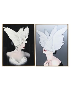 Cadre DKD Home Decor Plumes 60 x 3 x 80 cm Moderne (2 Unités)
