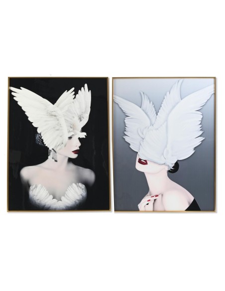 Cadre DKD Home Decor Plumes 60 x 3 x 80 cm Moderne (2 Unités)