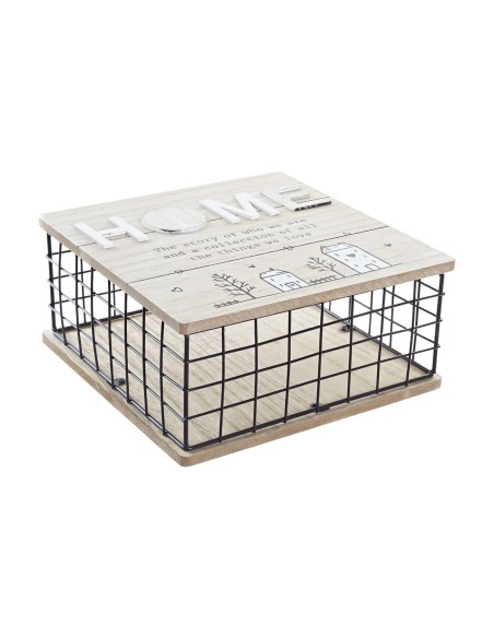 Boîte Décorative DKD Home Decor Noir Naturel Métal Bois MDF