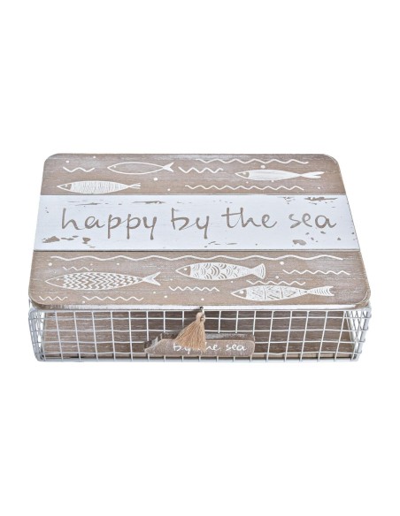 Boîte Décorative DKD Home Decor Blanc Marron Bois Métal Spirales méditerranéen